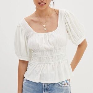 Anthropologie Maeve Cream Puff Sleeve Blouse